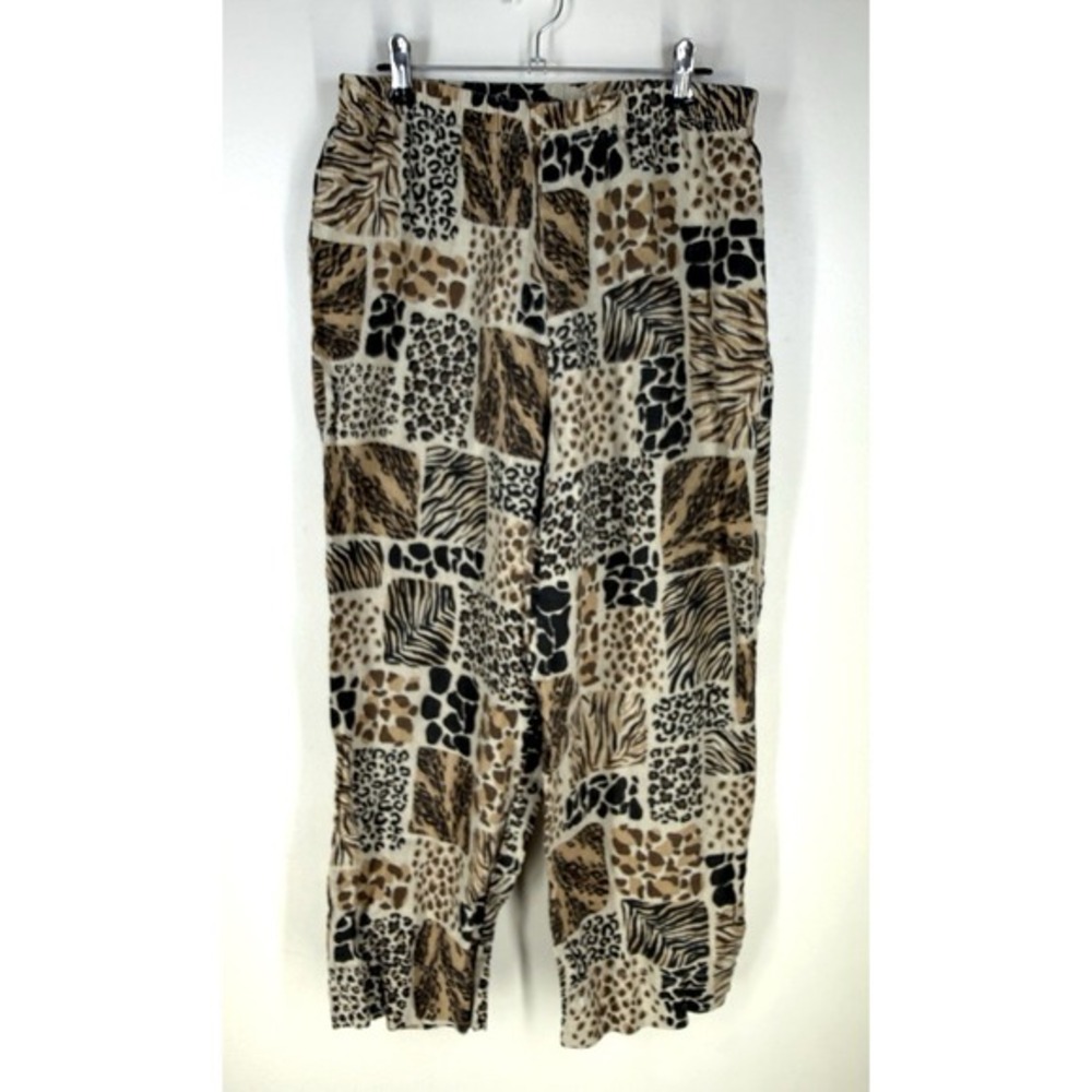 Hot‎ Cotton by Marc Ware Pants Linen Animal Print Cropped Elastic Waist Pull On